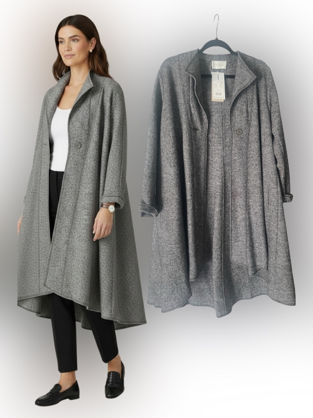 Noen Grey Wool Swing Coat